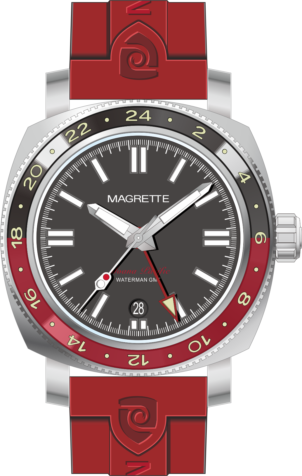 Magrette Moana Pacific Waterman GMT Titanium - Black Dial / Black & Red Ceramic Bezel