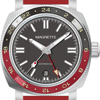 Magrette Moana Pacific Waterman GMT Titanium - Black Dial / Black & Red Ceramic Bezel