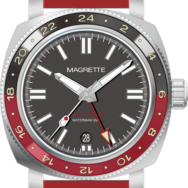Magrette Moana Pacific Waterman GMT Titanium - Black Dial / Black & Red Ceramic Bezel