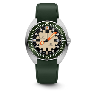 DOXA Army, stainless steel bezel with green ceramic insert, green rubber strap