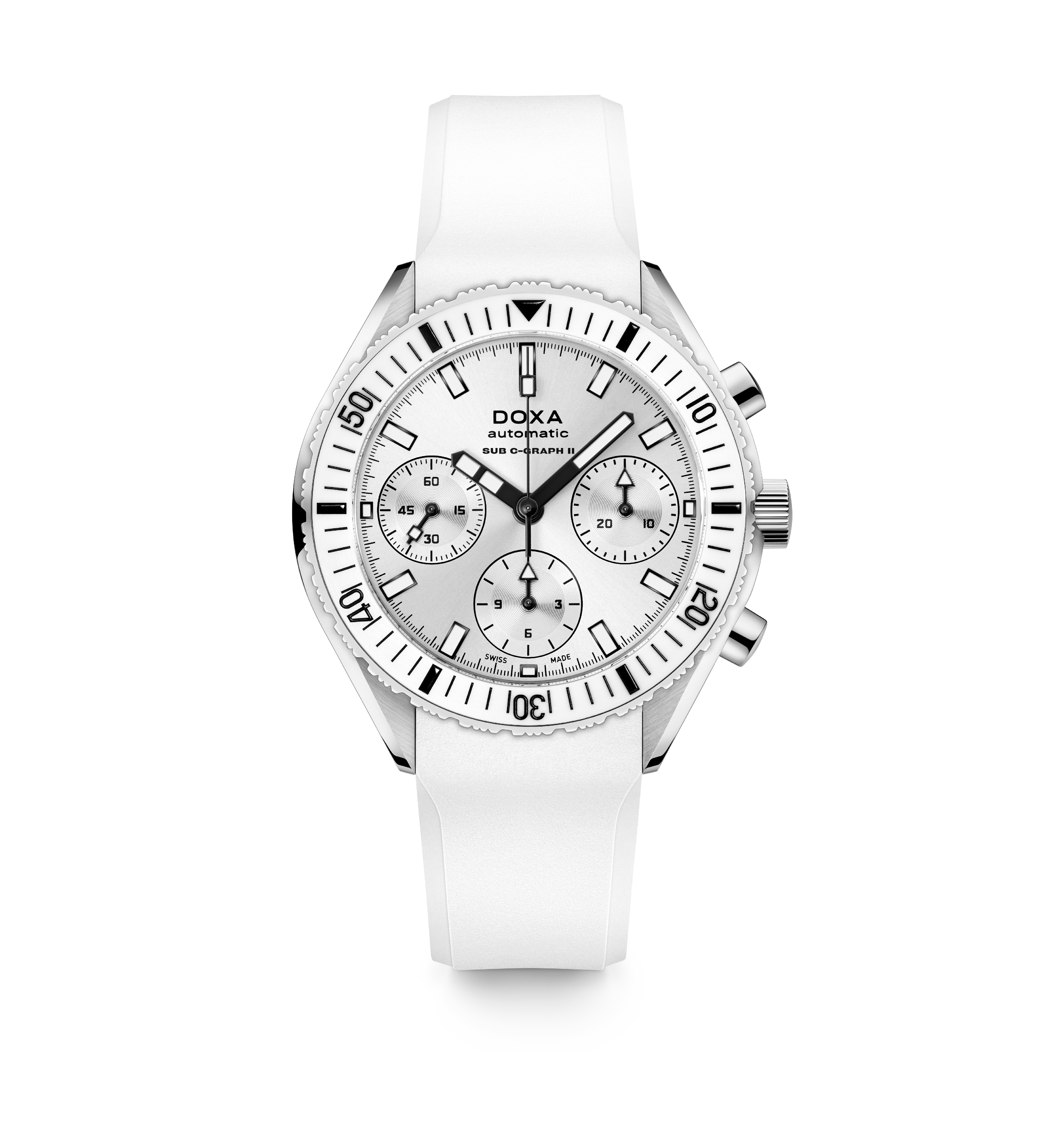 DOXA SUB 200 C-GRAPH II Whitepearl, ceramic bezel, rubber strap
