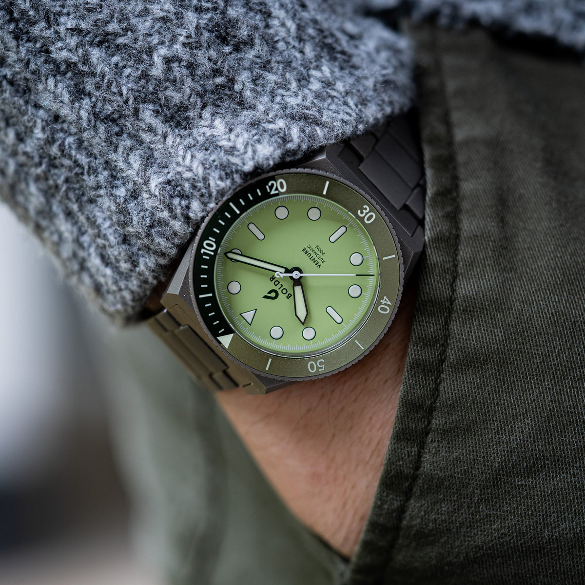 BOLDR Venture Green Star worn on wrist