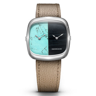 Dennison ALD Dual Time Turquoise & Falcon Eye Stone In Steel