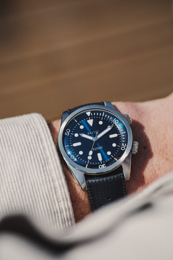 baltic aquascaphe dual crown blue dial