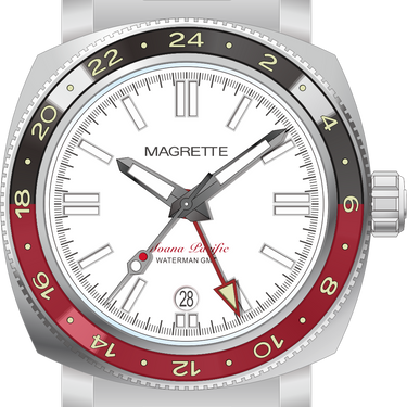 Magrette Moana Pacific Waterman GMT Titanium - White Dial / Black & Red Ceramic Bezel