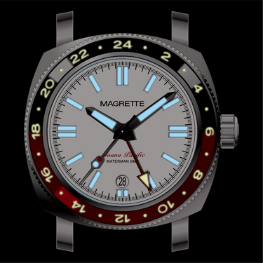 Magrette Moana Pacific Waterman GMT Titanium - White Dial / Black & Red Ceramic Bezel