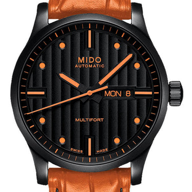 Mido Multifort Special Edition - Stainless Steel with Black PVD - Interchangeable Black & Orange Leather Strap